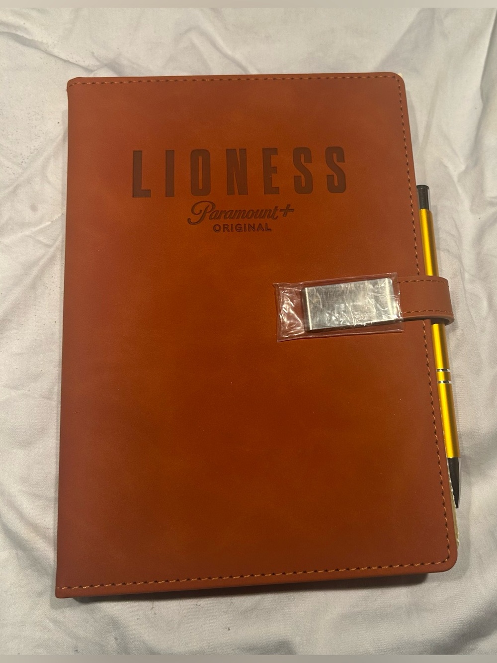Lioness Paramount+ Brown Leather Notebook w/ Pen & magnetic closer